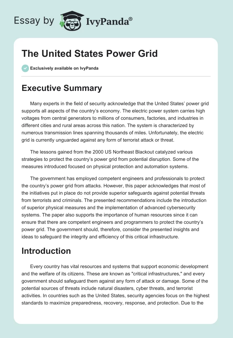The United States Power Grid. Page 1