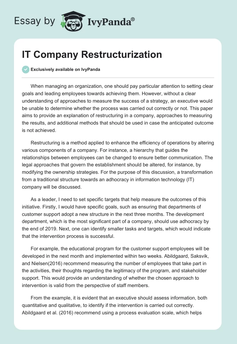 IT Company Restructurization. Page 1