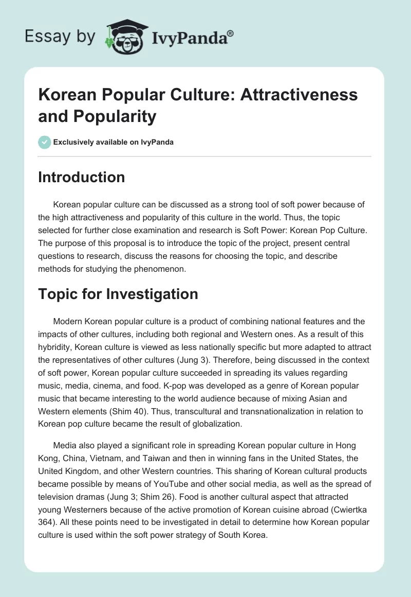 Korean Popular Culture: Attractiveness and Popularity. Page 1