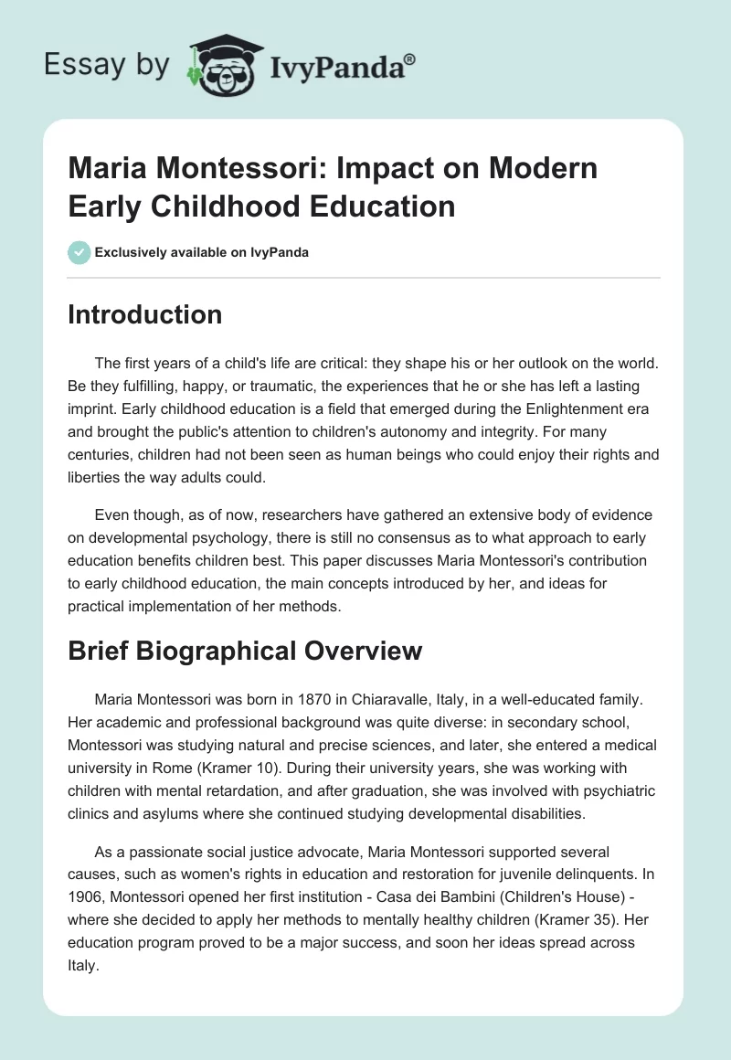 Maria Montessori: Impact on Modern Early Childhood Education. Page 1
