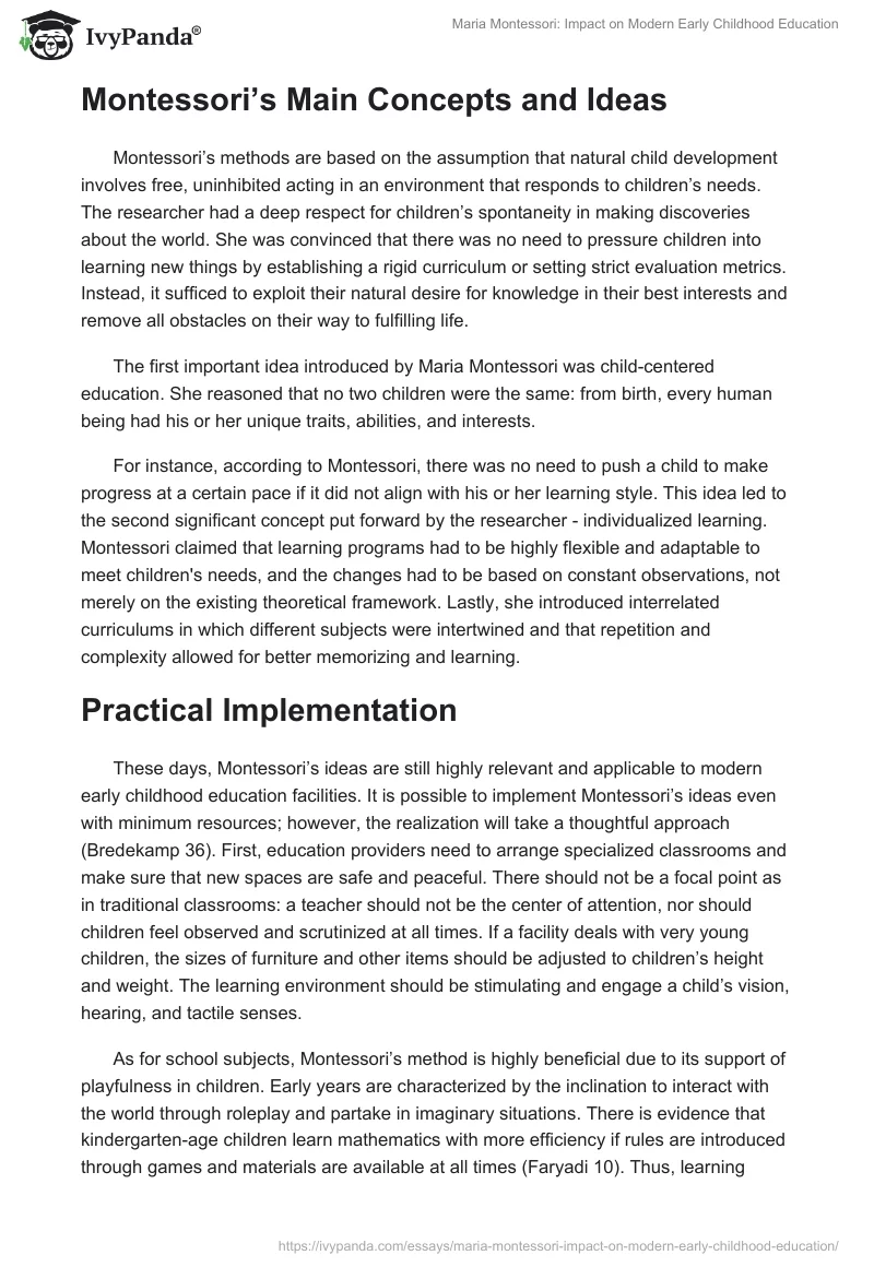 Maria Montessori: Impact on Modern Early Childhood Education. Page 2