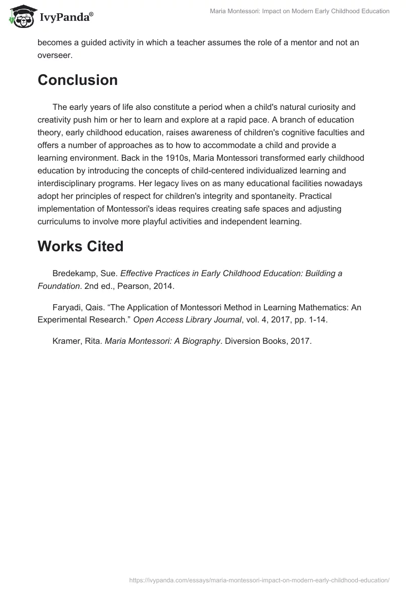Maria Montessori: Impact on Modern Early Childhood Education. Page 3