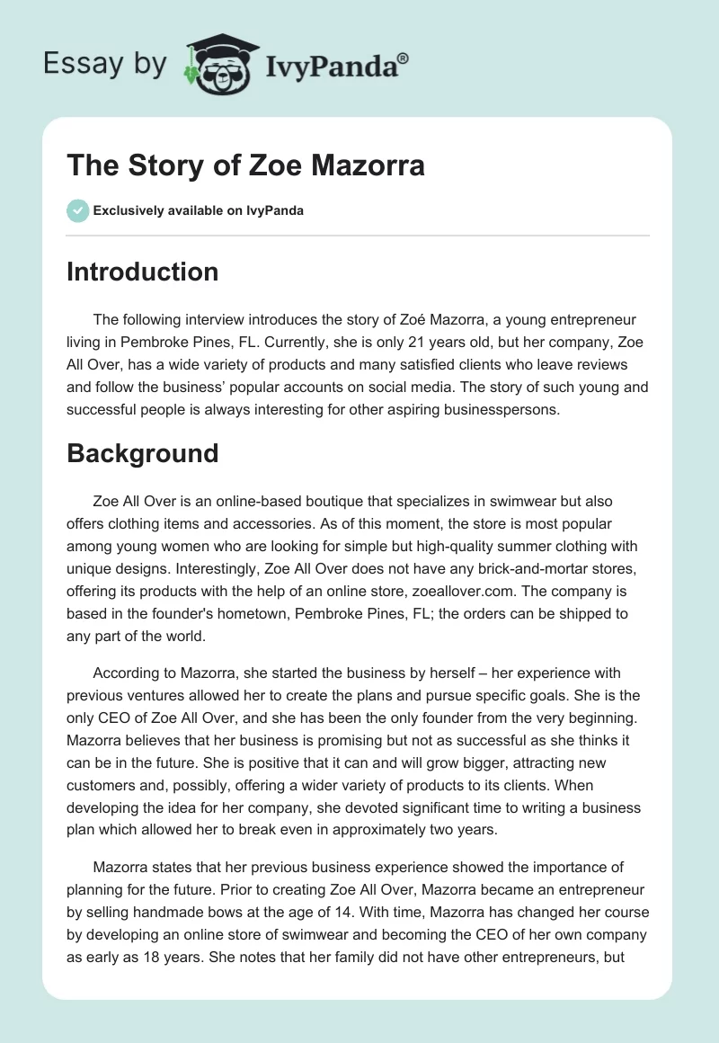 The Story of Zoe Mazorra. Page 1