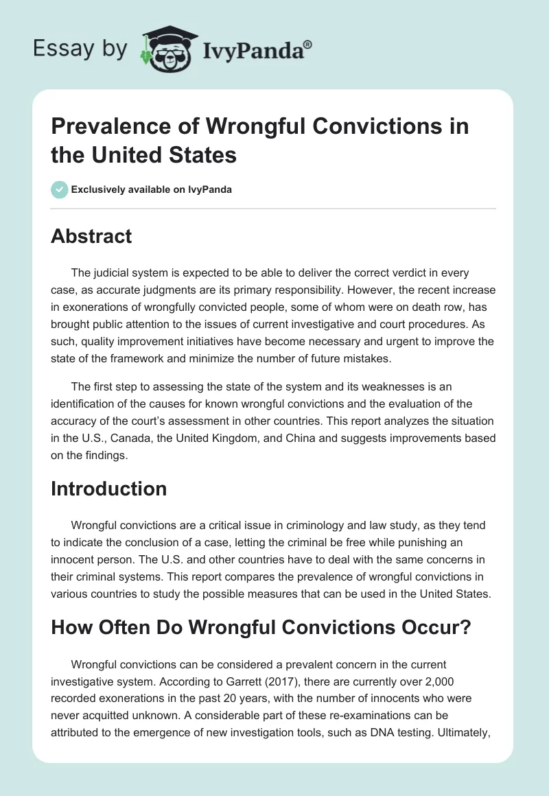 Prevalence of Wrongful Convictions in the United States. Page 1