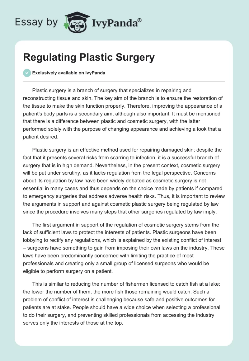 Regulating Plastic Surgery. Page 1