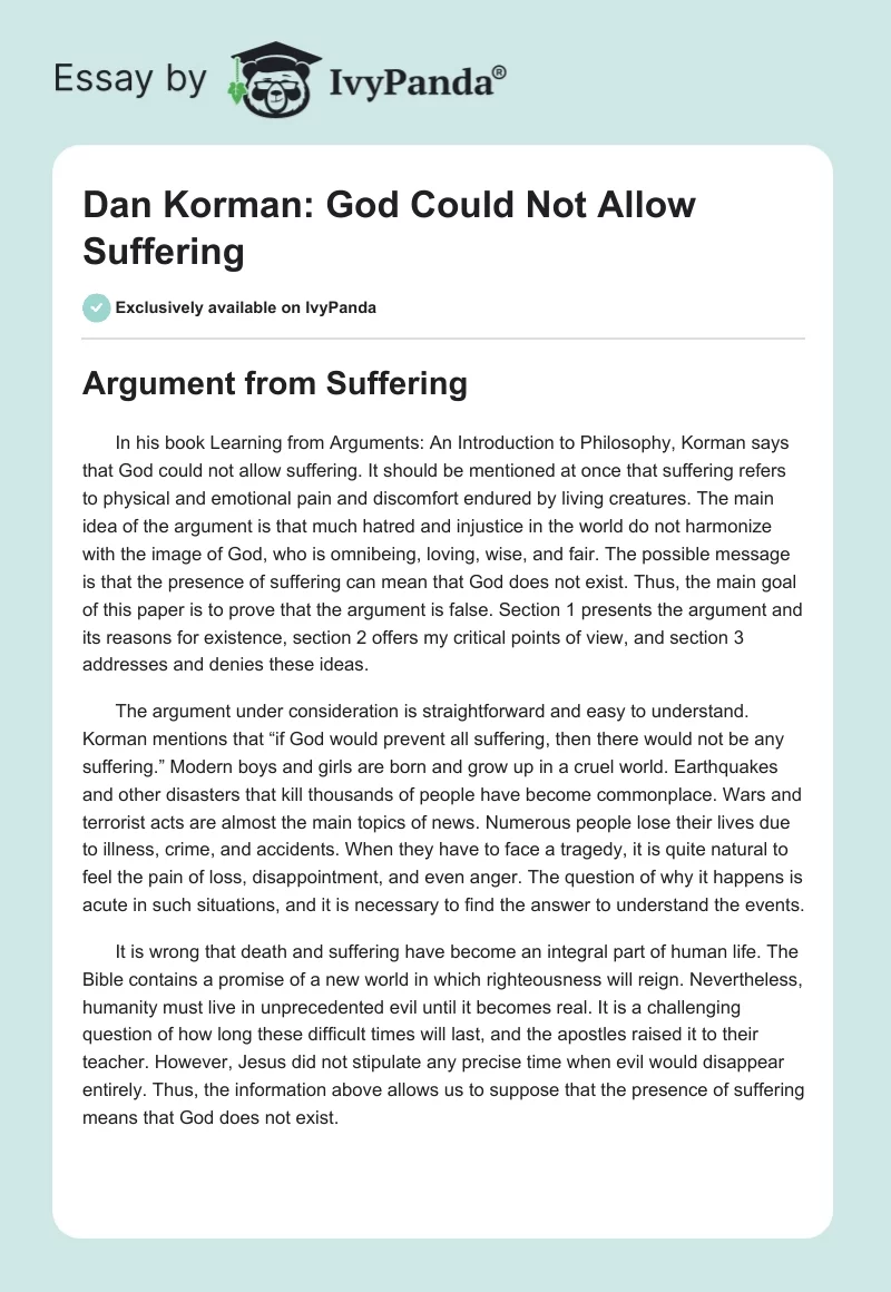 Dan Korman: God Could Not Allow Suffering. Page 1