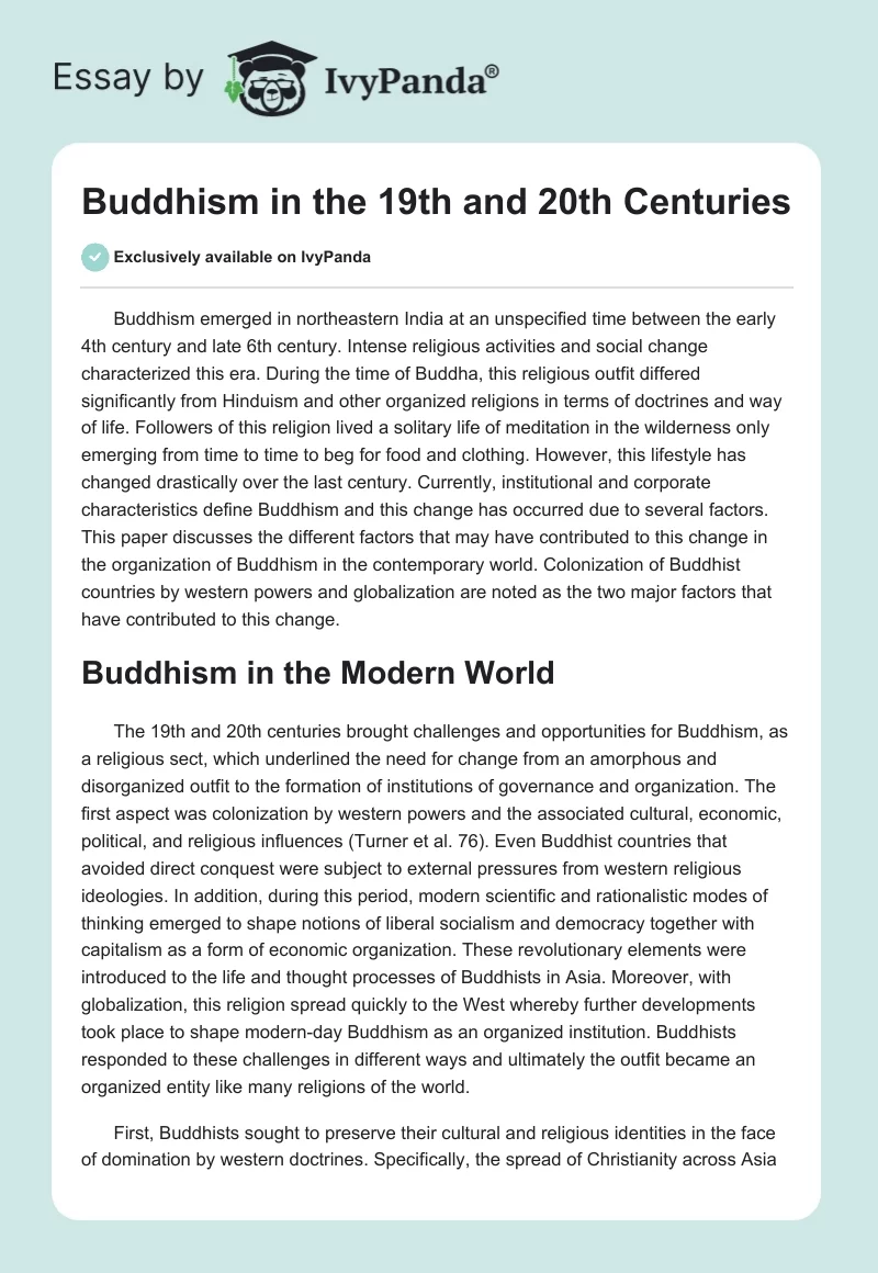 Buddhism in the 19th and 20th Centuries. Page 1