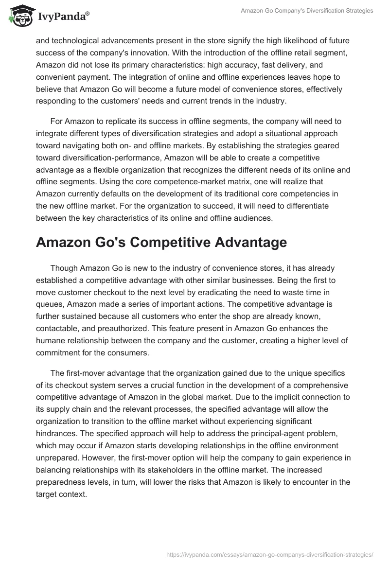 Amazon Go Company's Diversification Strategies. Page 2