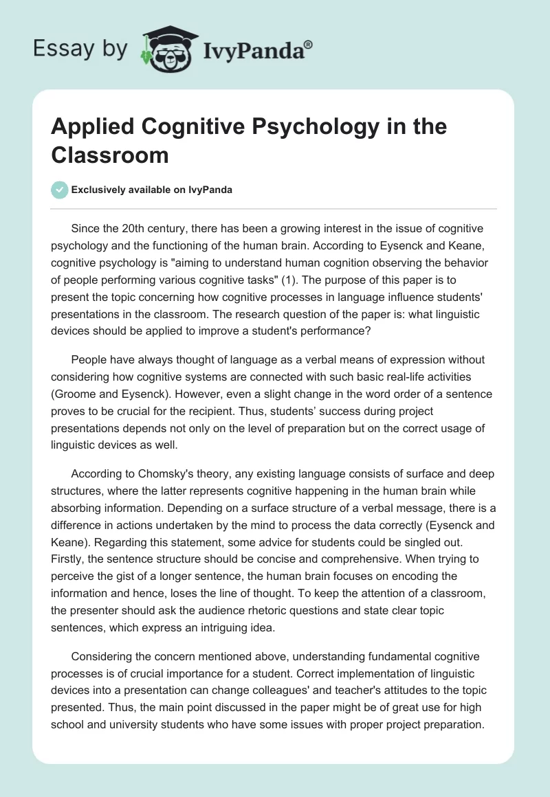 Applied Cognitive Psychology in the Classroom. Page 1