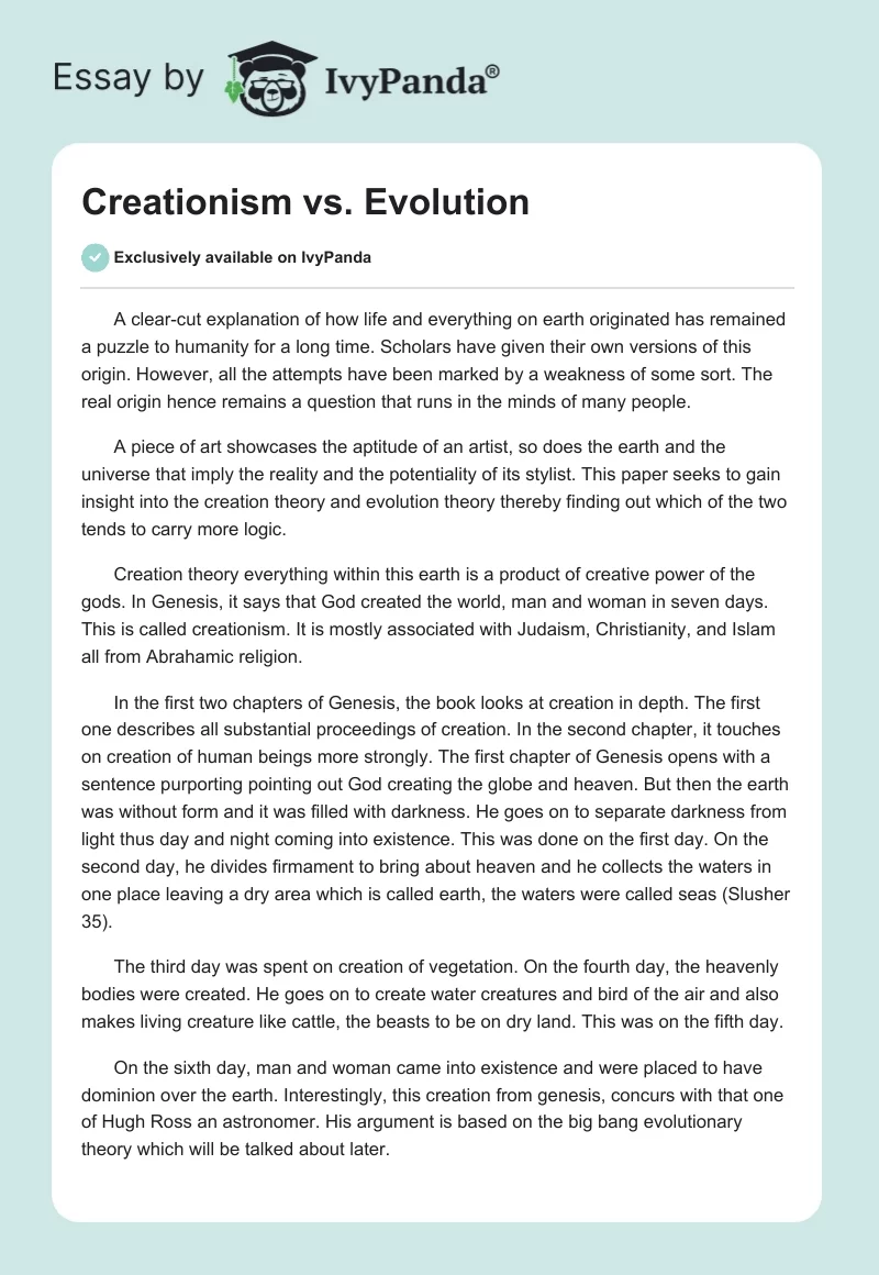 Creationism vs. Evolution. Page 1