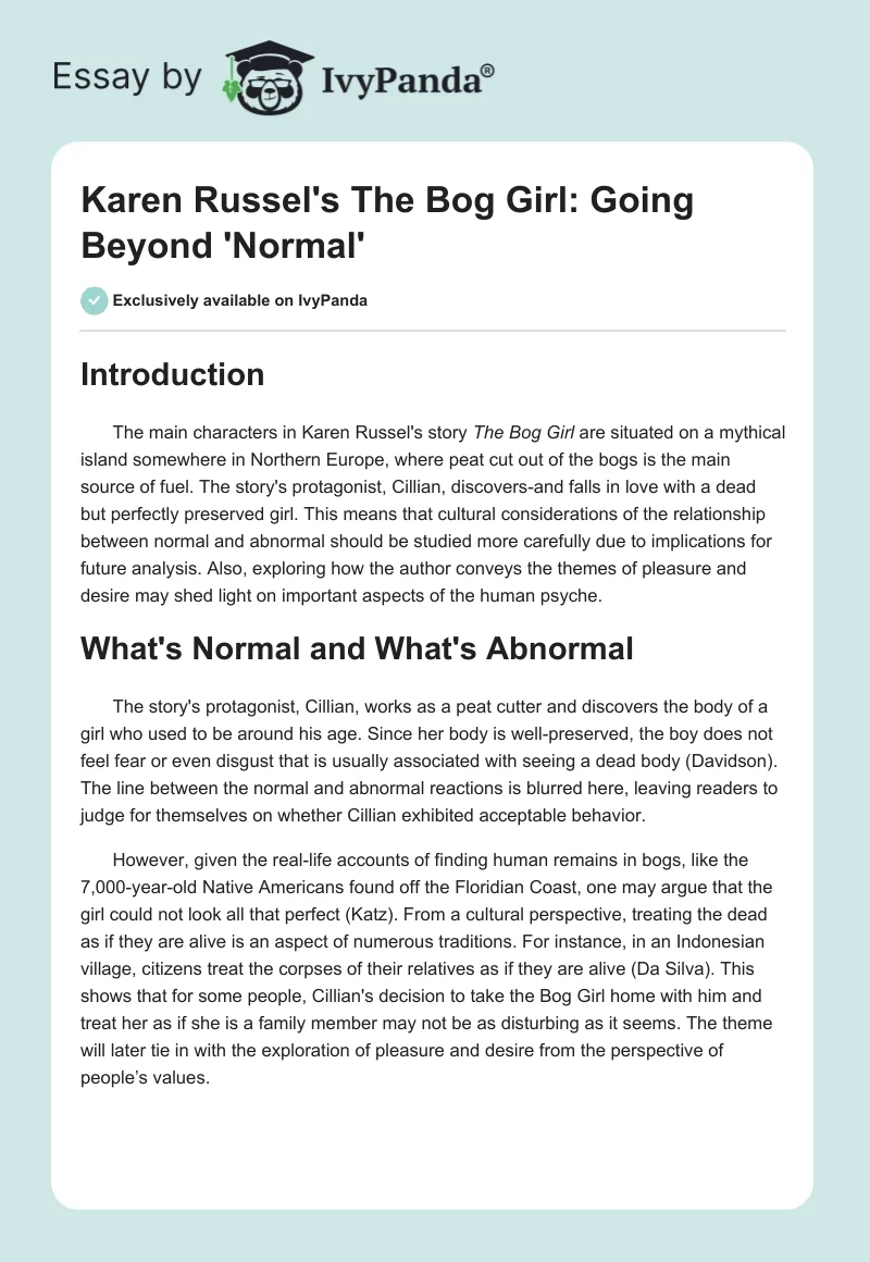 Karen Russel's "The Bog Girl": Going Beyond 'Normal'. Page 1