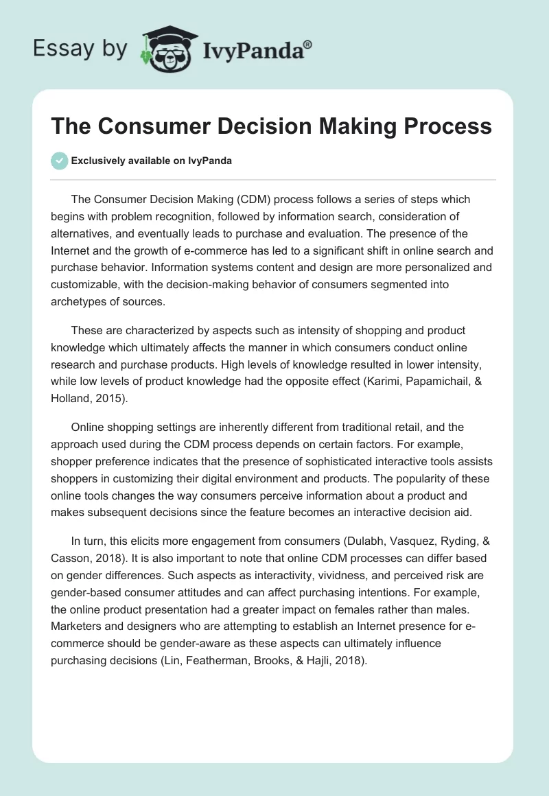 The Consumer Decision Making Process. Page 1