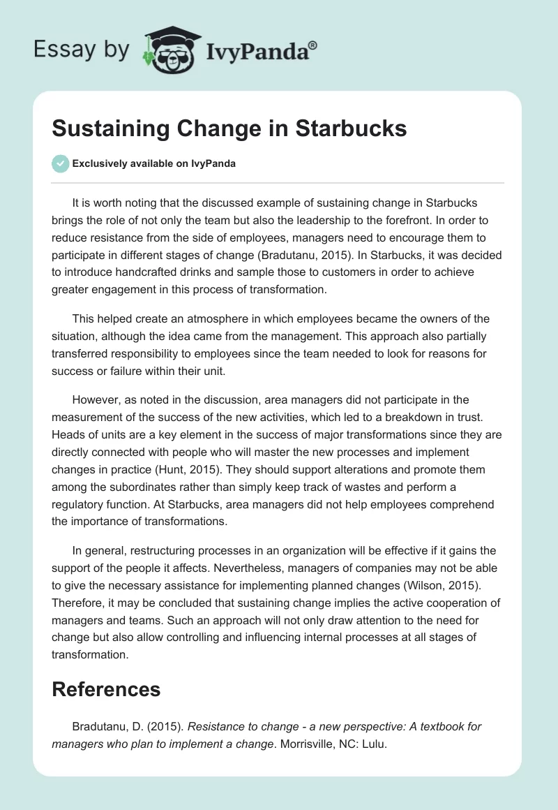 Sustaining Change in Starbucks. Page 1