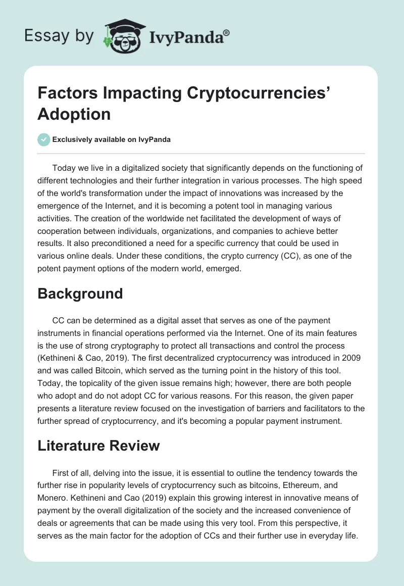 Factors Impacting Cryptocurrencies’ Adoption. Page 1
