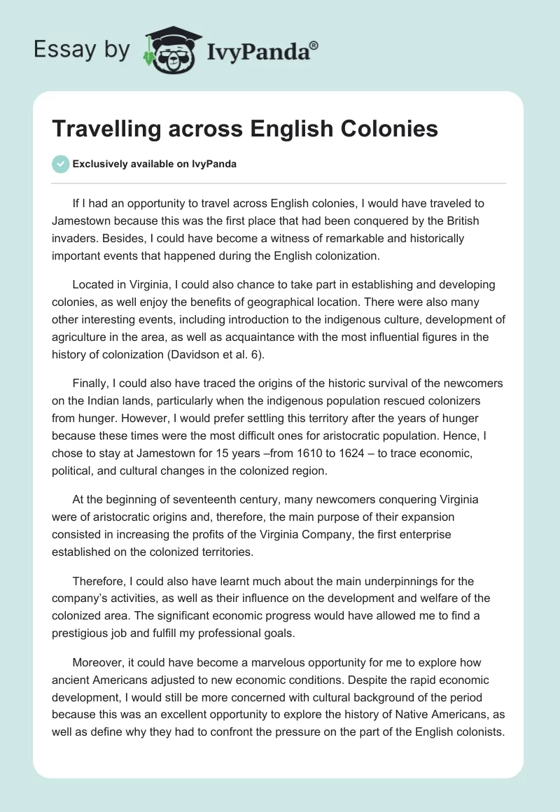 Travelling across English Colonies. Page 1