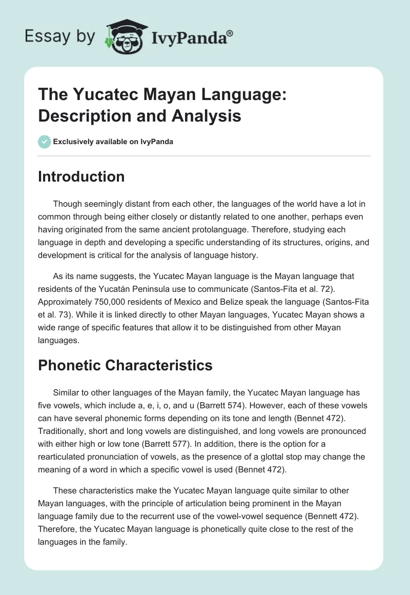 The Yucatec Mayan Language: Description and Analysis. Page 1