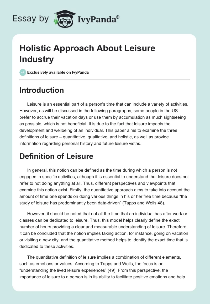 Holistic Approach About Leisure Industry. Page 1