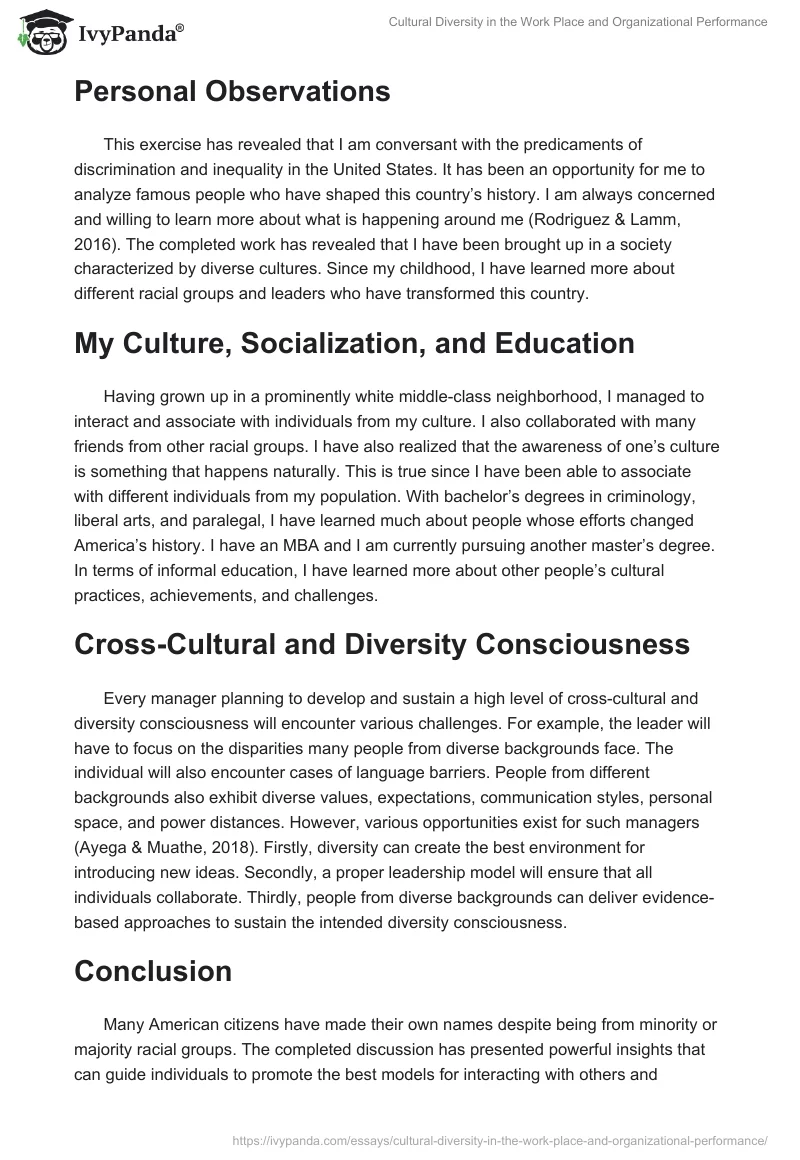 Cultural Diversity in the Work Place and Organizational Performance. Page 2
