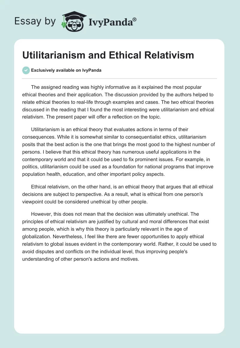 Utilitarianism and Ethical Relativism. Page 1