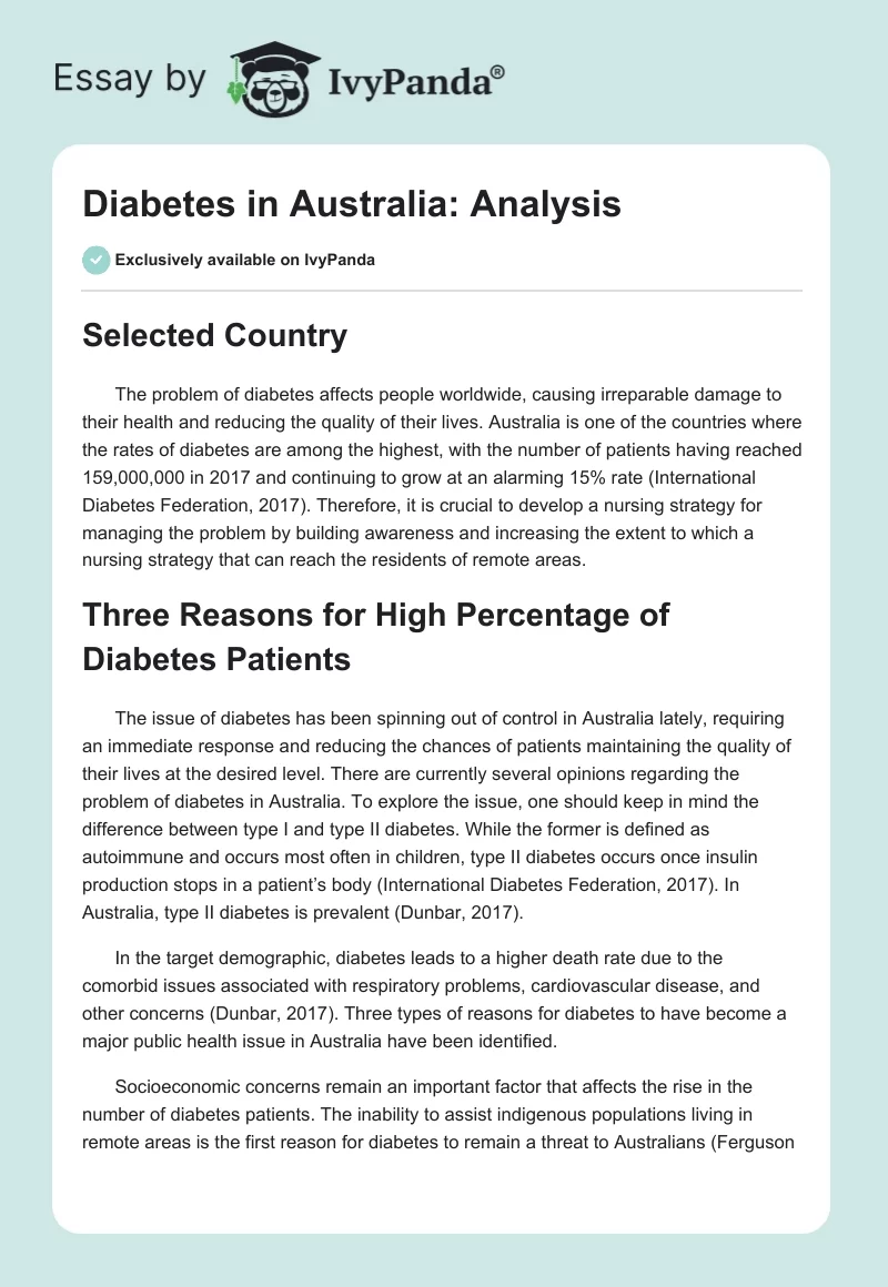 Diabetes in Australia: Analysis. Page 1