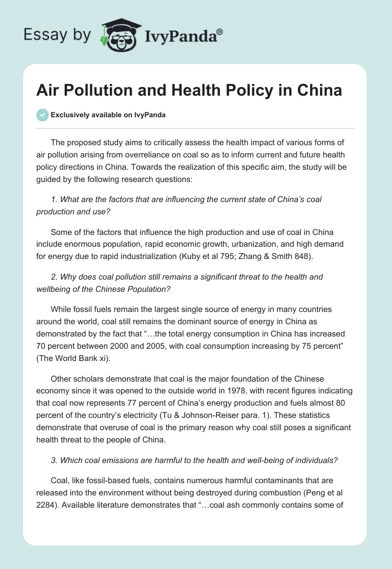 Air Pollution and Health Policy in China. Page 1