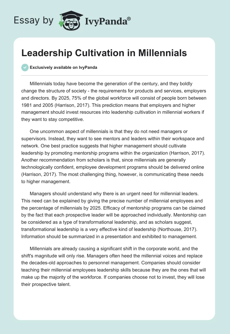 Leadership Cultivation in Millennials. Page 1