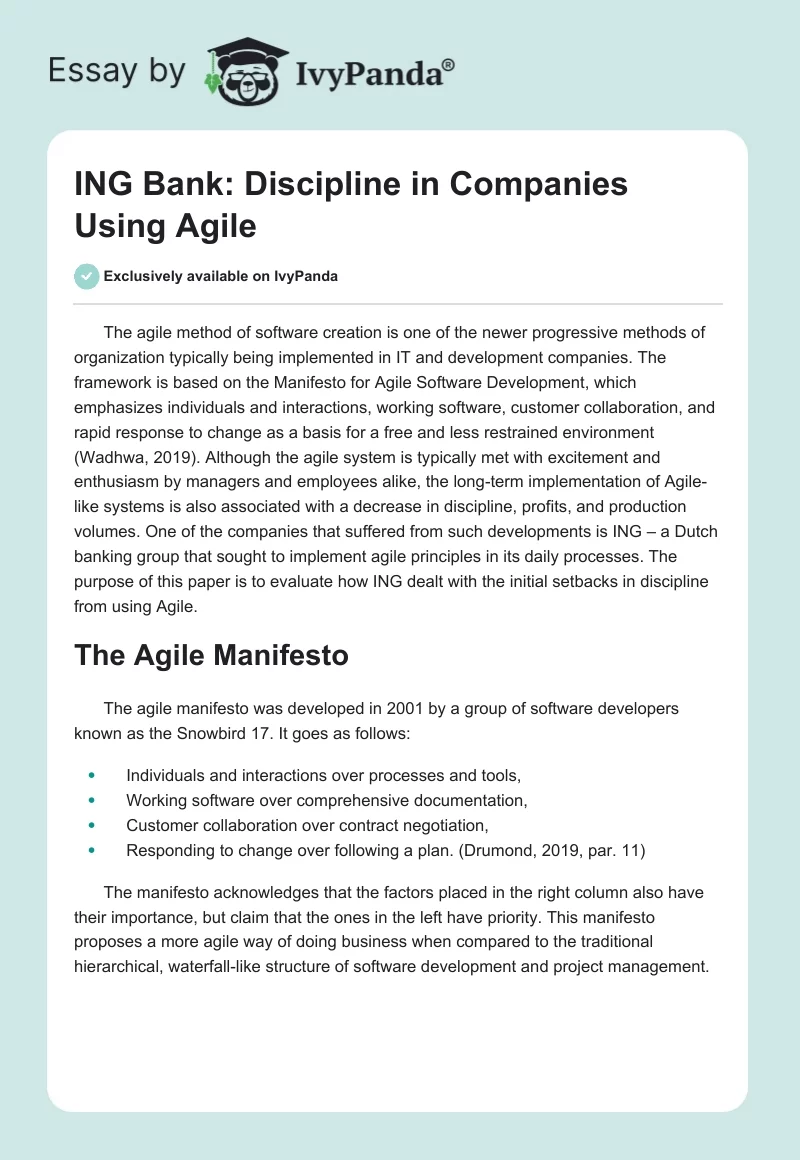 ING Bank: Discipline in Companies Using Agile. Page 1