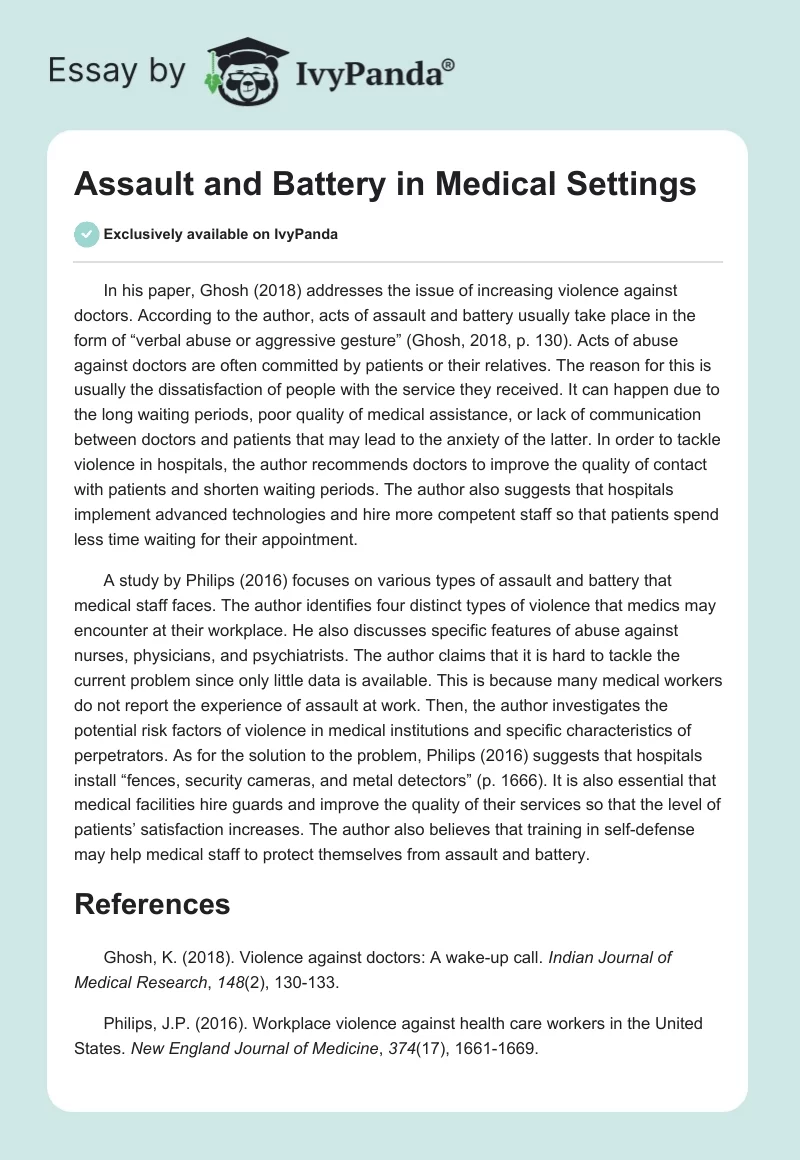 Assault and Battery in Medical Settings. Page 1