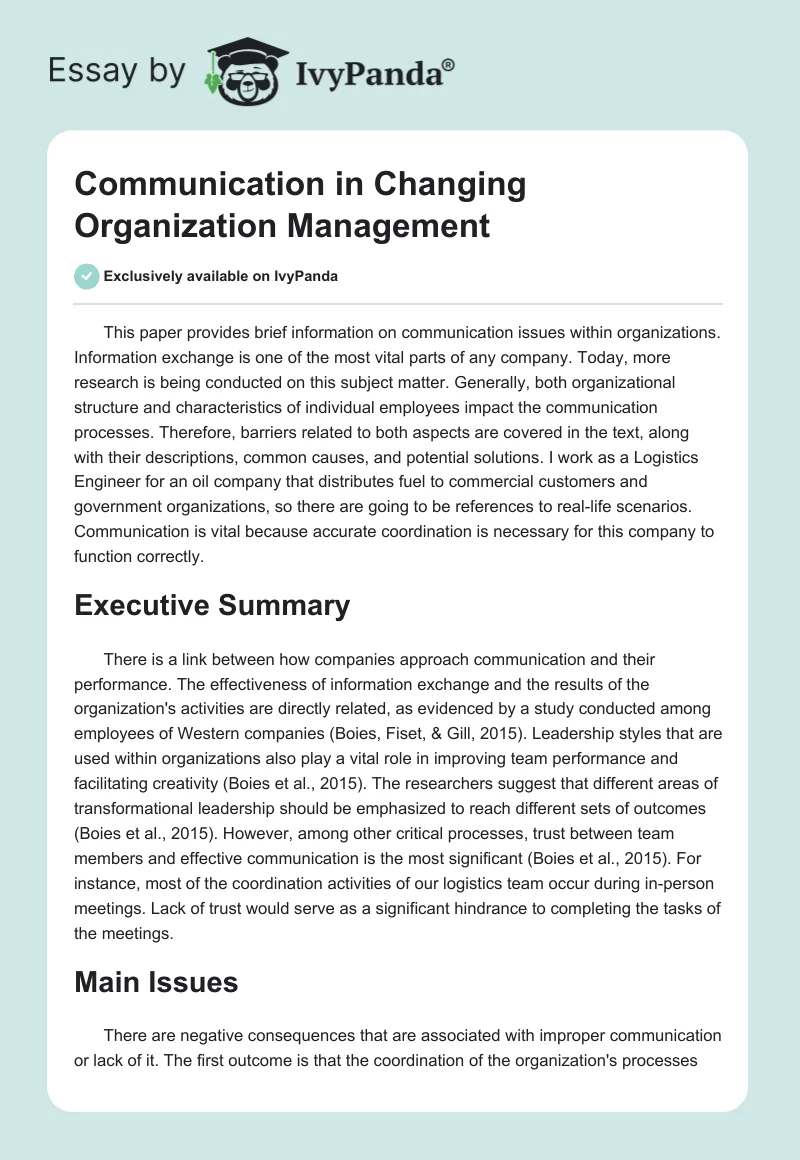 Communication in Changing Organization Management. Page 1
