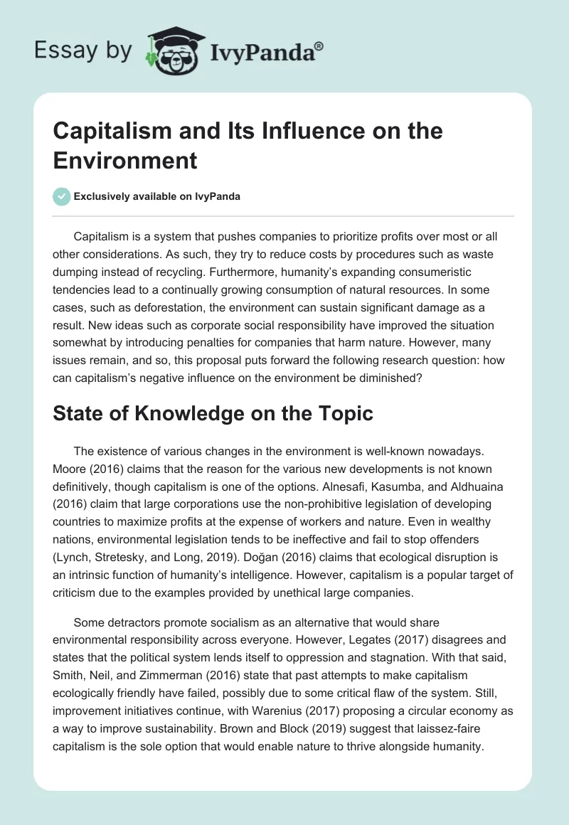 Capitalism and Its Influence on the Environment. Page 1