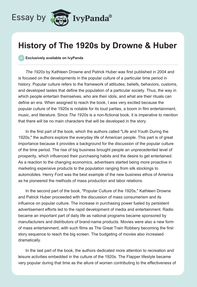 History of "The 1920s" by Drowne & Huber. Page 1