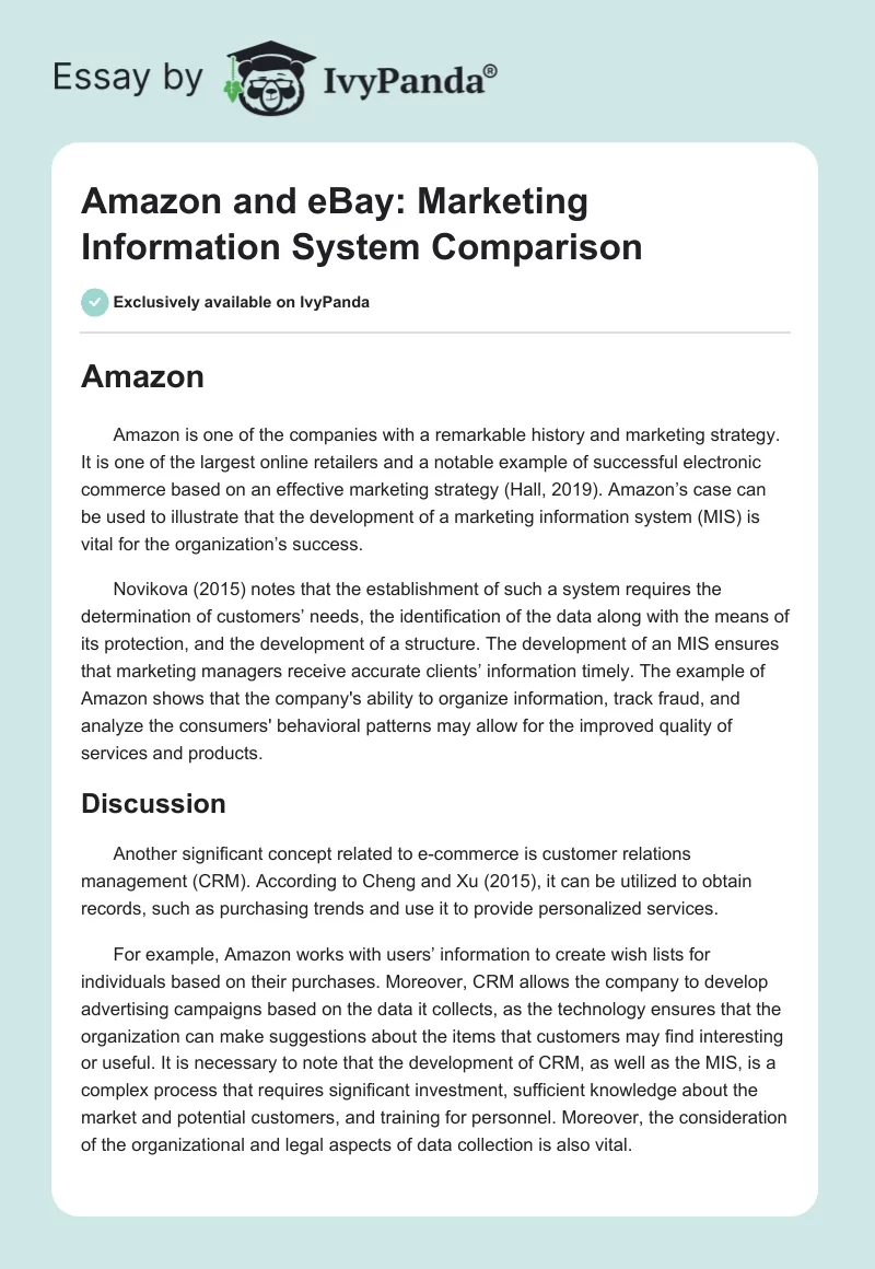 Amazon and eBay: Marketing Information System Comparison. Page 1