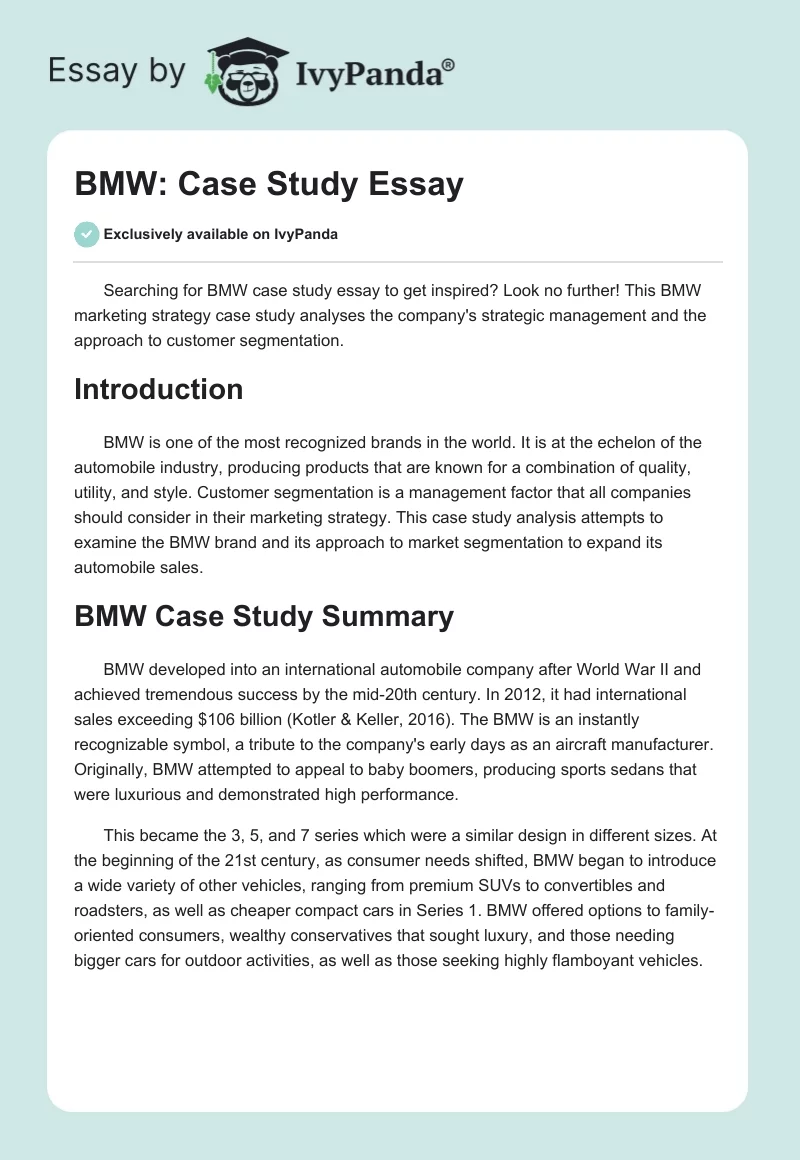 BMW: Case Study Essay. Page 1