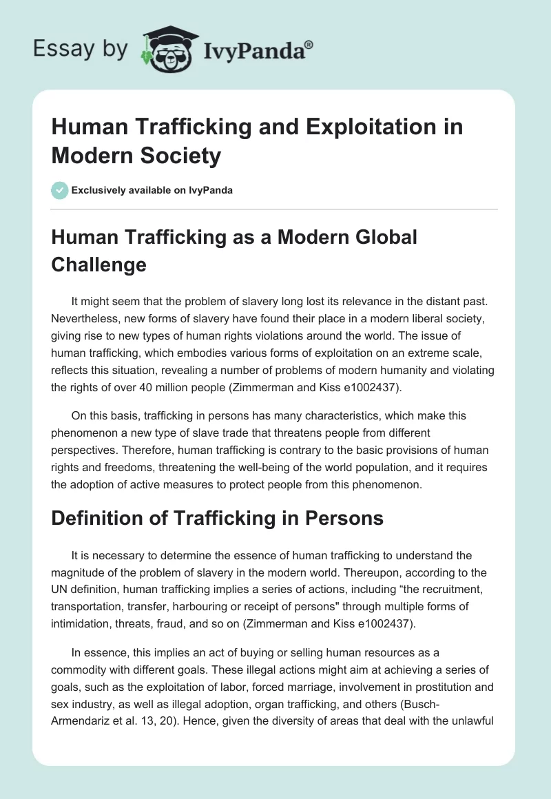 Human Trafficking and Exploitation in Modern Society. Page 1