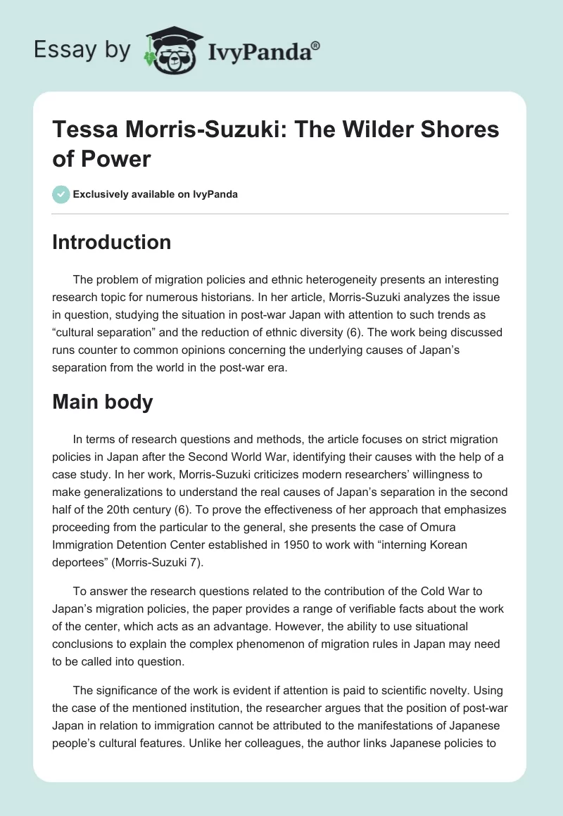Tessa Morris-Suzuki: The Wilder Shores of Power. Page 1