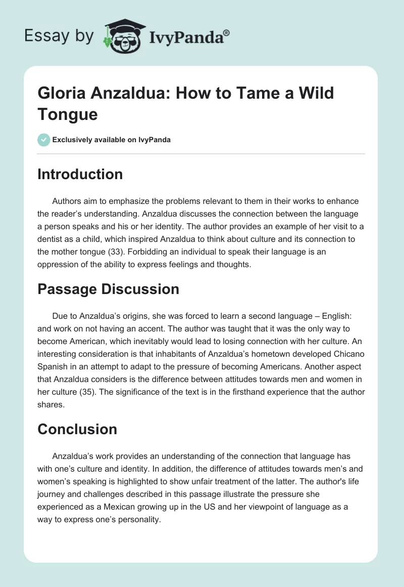 Gloria Anzaldua: How to Tame a Wild Tongue. Page 1