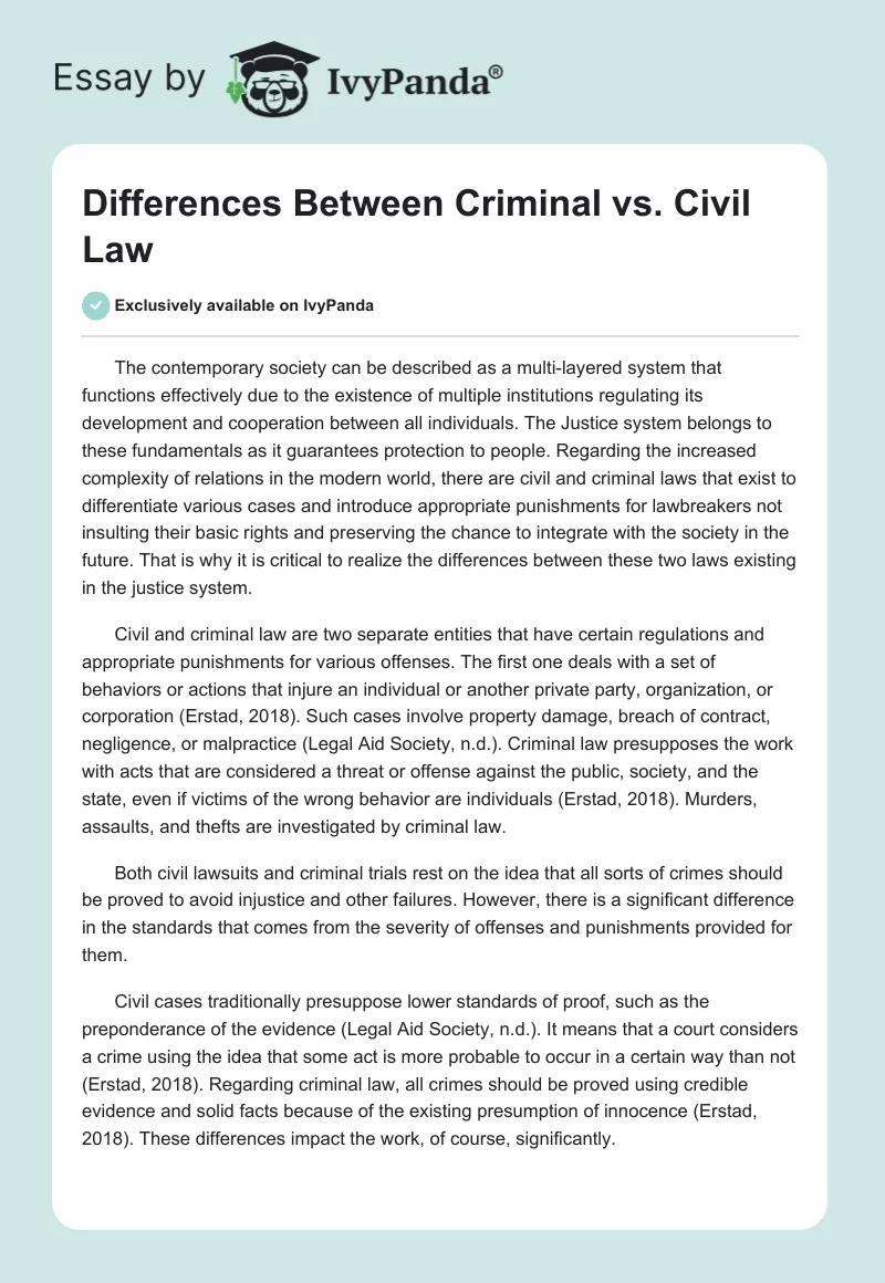 Differences Between Criminal vs. Civil Law. Page 1