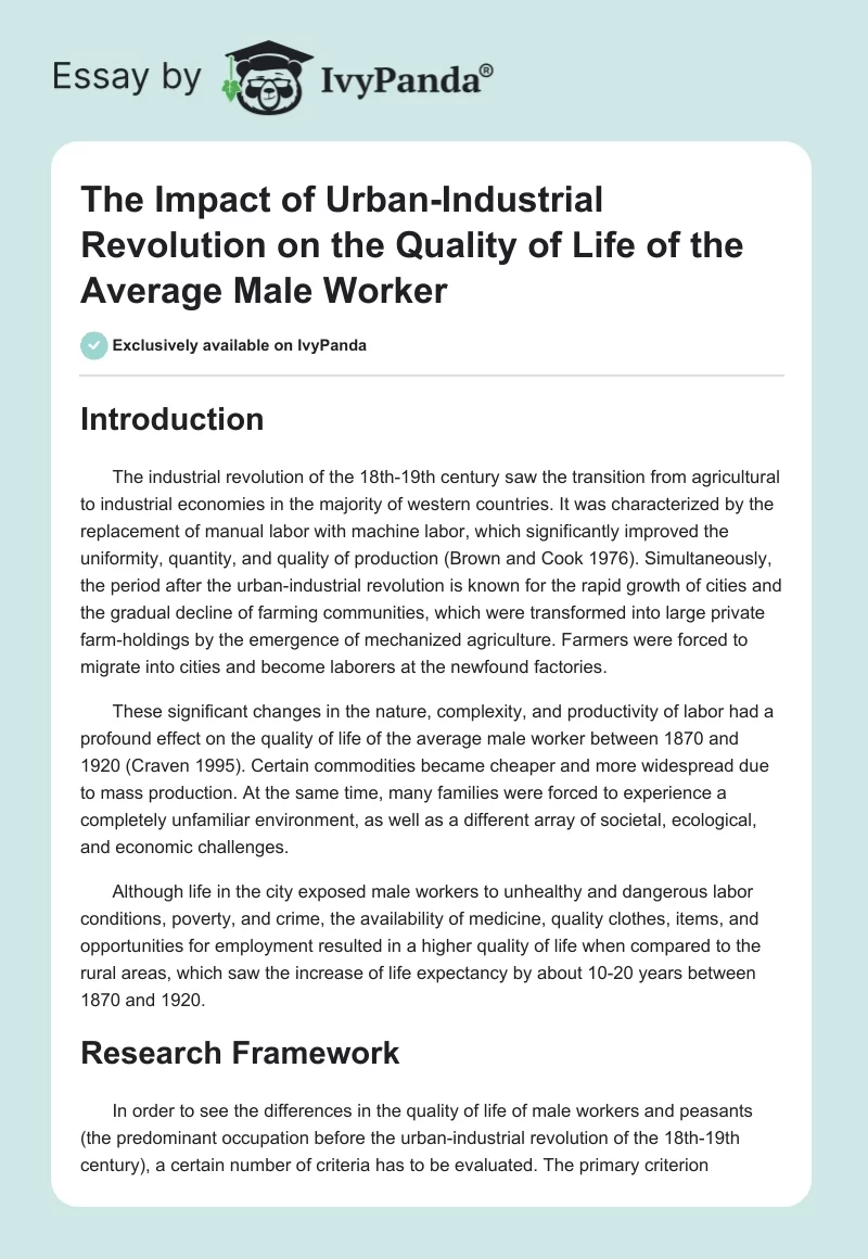 The Impact of Urban-Industrial Revolution on the Quality of Life of the Average Male Worker. Page 1