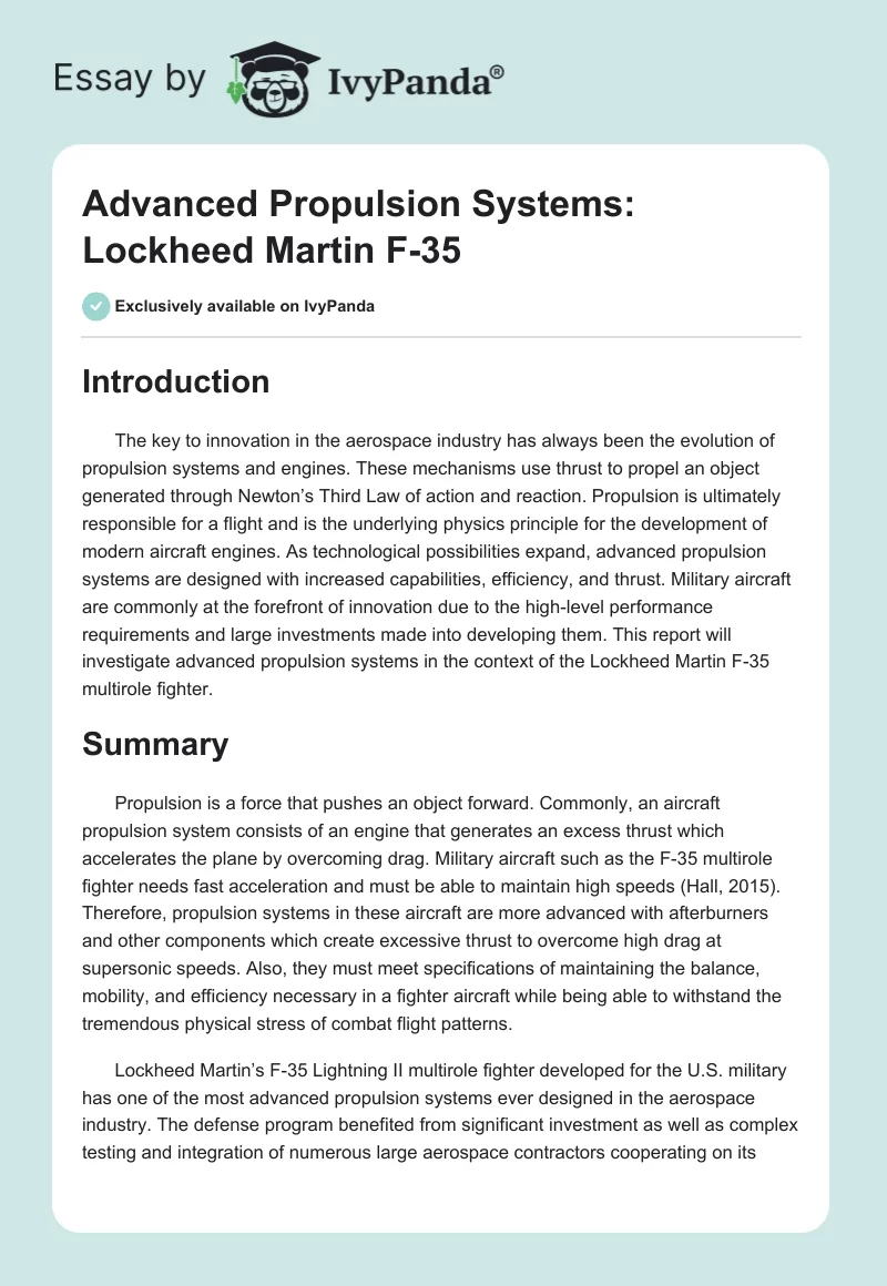 Advanced Propulsion Systems: Lockheed Martin F-35. Page 1