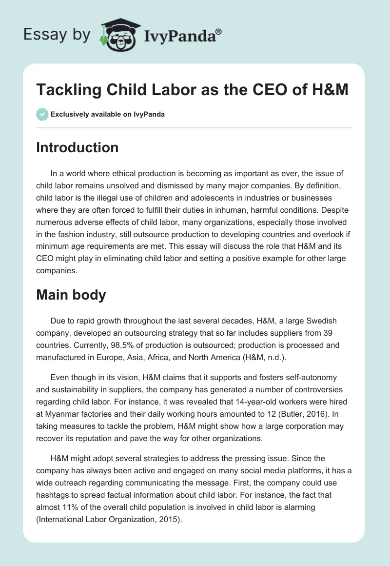 Tackling Child Labor as the CEO of H&M. Page 1