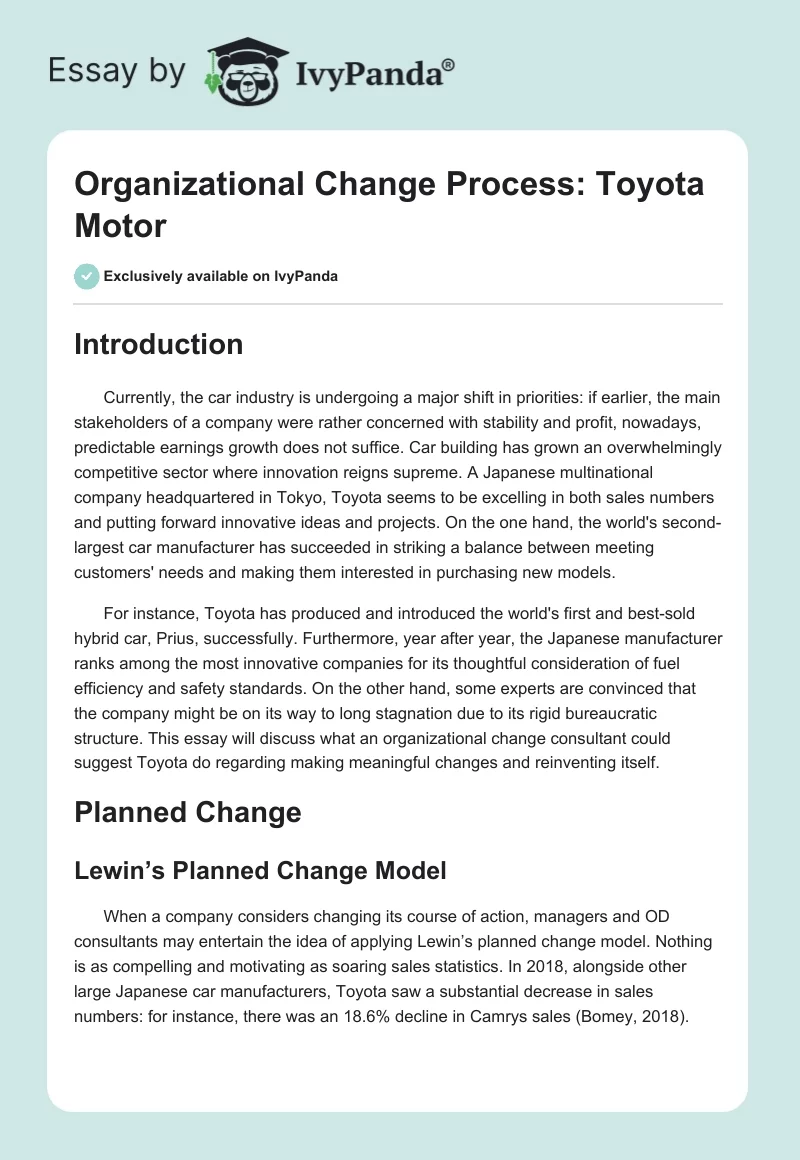 Organizational Change Process: Toyota Motor. Page 1