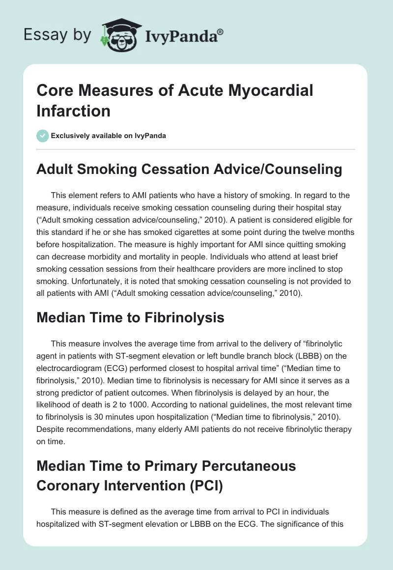 Core Measures of Acute Myocardial Infarction. Page 1