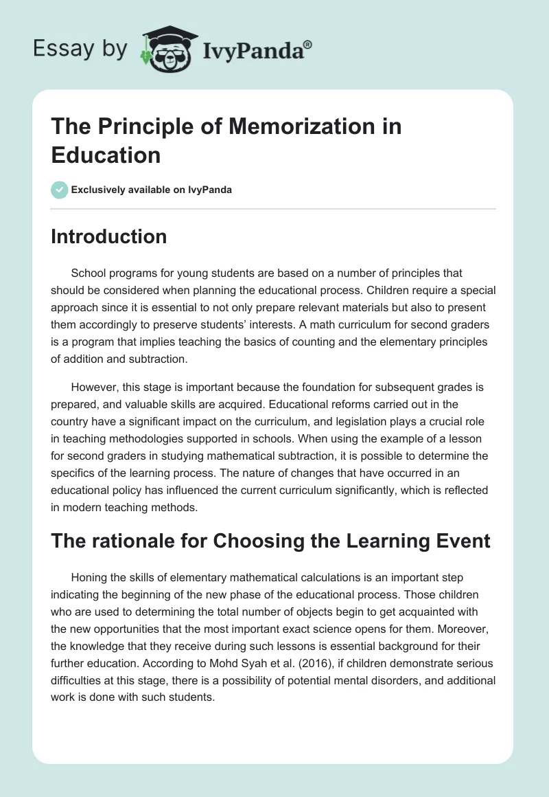 The Principle of Memorization in Education. Page 1