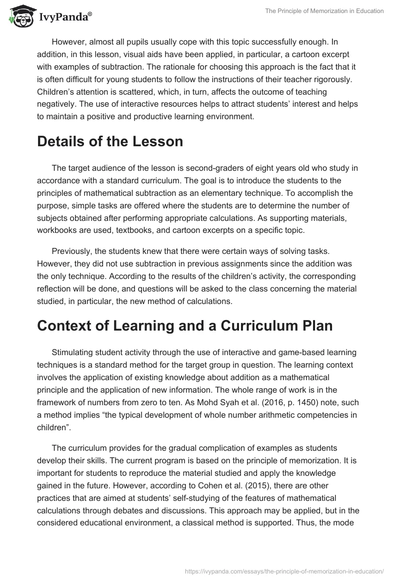 The Principle of Memorization in Education. Page 2