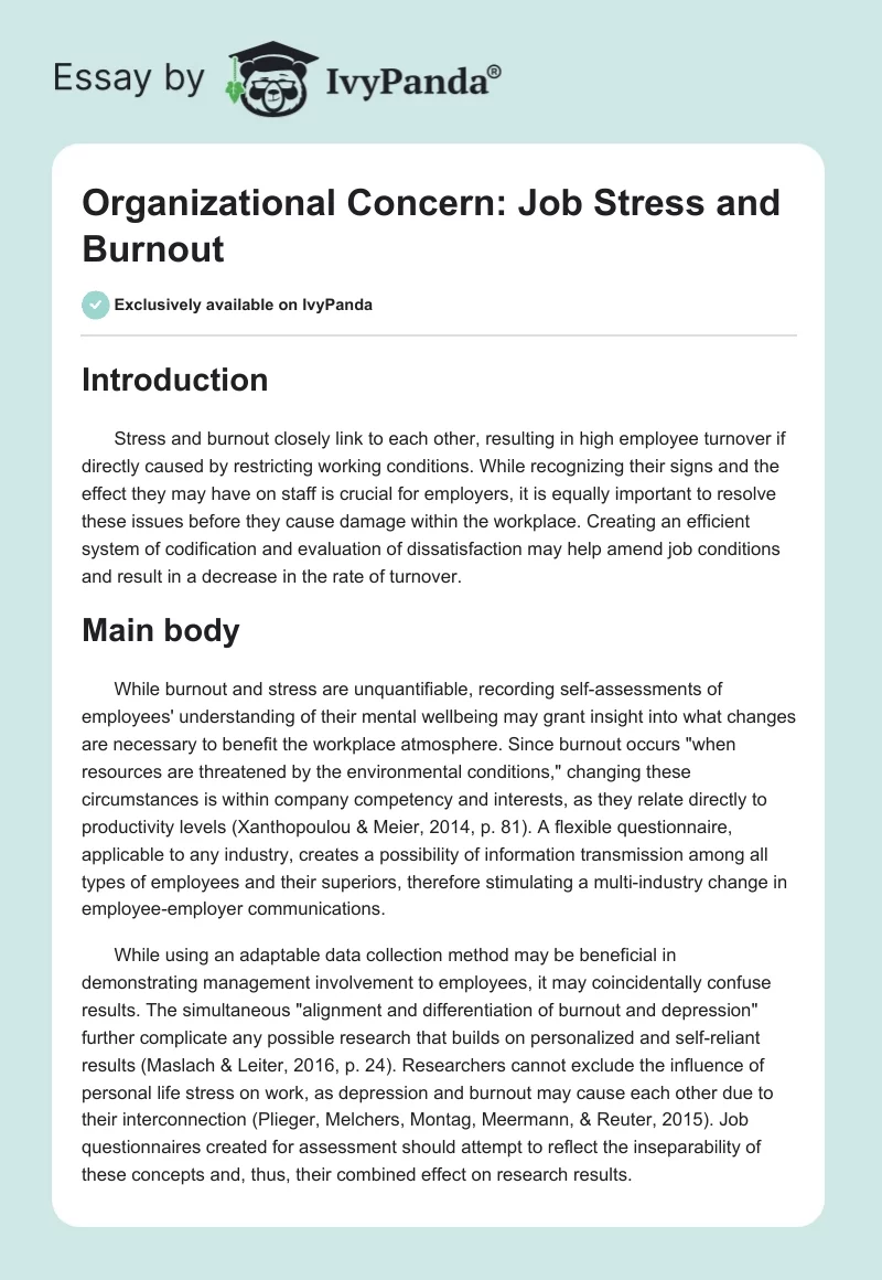 Organizational Concern: Job Stress and Burnout. Page 1