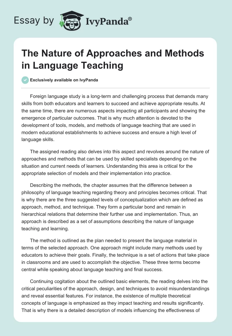 The Nature of Approaches and Methods in Language Teaching. Page 1