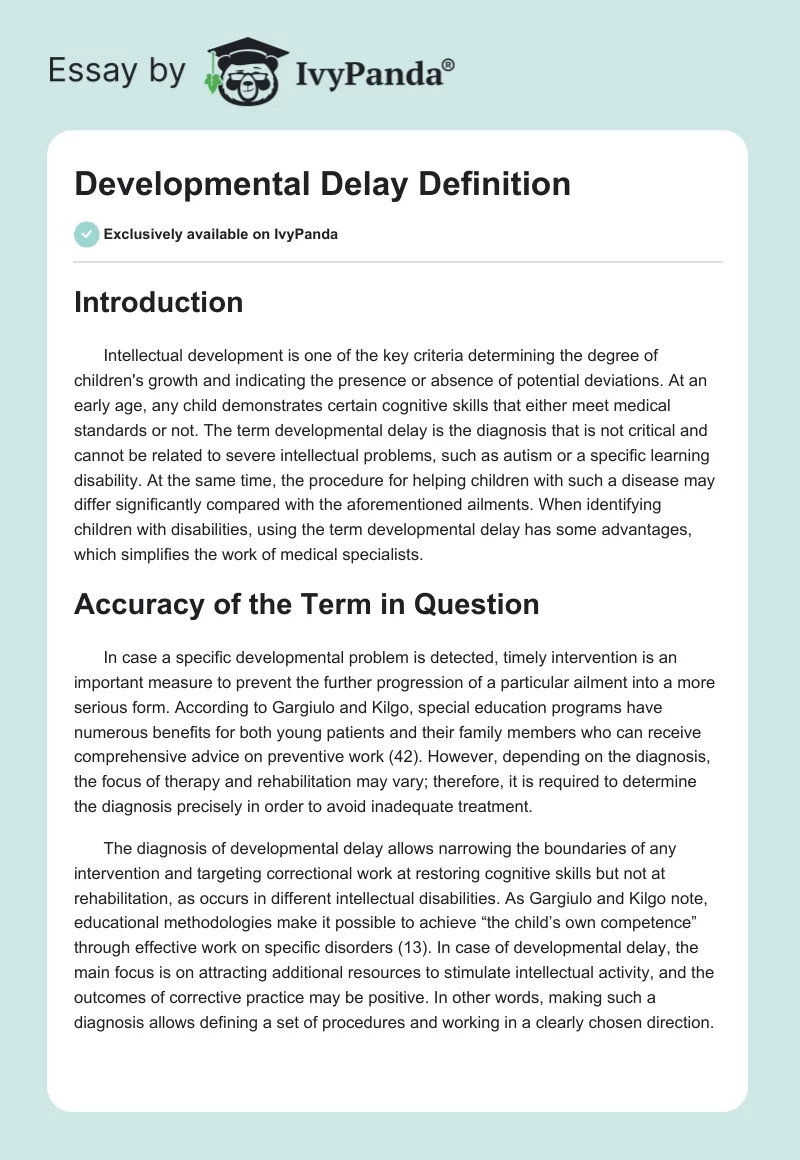 Developmental Delay Definition. Page 1