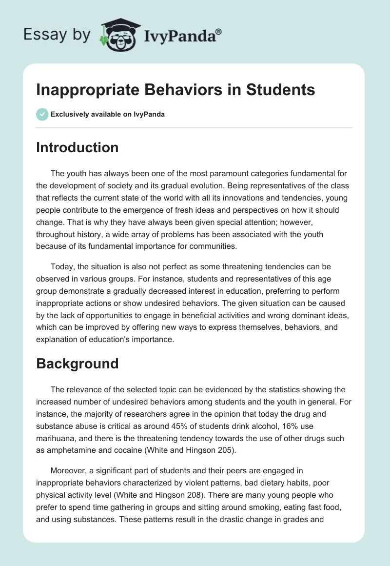 Inappropriate Behaviors in Students. Page 1