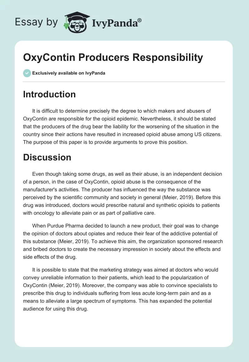 OxyContin Producers Responsibility. Page 1
