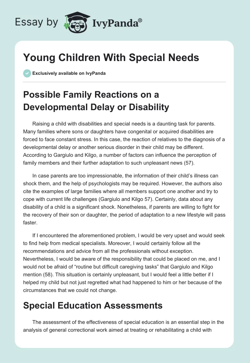 Young Children With Special Needs. Page 1